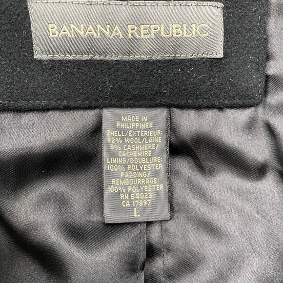 Banana Republic Pea Coat Mens Large Black Wool Cashmere Button Career Formal - Picture 6 of 10